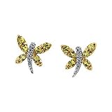 14K Two-Tone Gold Yellow Sapphire and Diamond Butterfly Earrings