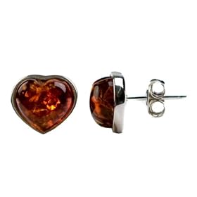 Sterling Silver Honey Amber Heart Earrings
