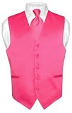 Mens HOT PINK / FUCHSIA Dress Vest and NeckTie Set for Suit or Tuxedo