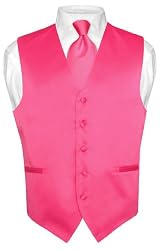 Men's HOT PINK FUCHSIA Dress Vest and NeckTie Set for Suit or Tuxedo