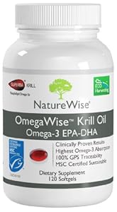 NatureWise OmegaWise Krill Oil with 100% Pure Superba Krill, Full GPS Traceability, 500mg, 120 Softgels