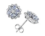 14kt White Gold Tanzanite and Diamond Flower Earrings
