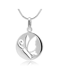 925 Sterling Silver Cut Out Butterfly Round Pendant with Sterling Silver Necklace Chain 18, Jewelry for Women - Nickel Free