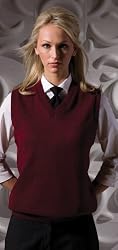 Jersey Stitch V-Neck Vest - Burgundy