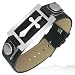 Black Leather Stainless Steel Belt Buckle Medieval Cross Mens Bracelet