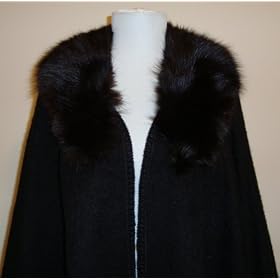Alpaca Wool Women's Cloak Cape Jet Black, with Real Black Fox Fur + Free Coca Tea Windsor 100ct