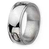 Chisel Grooved and Beaded Polished Titanium Ring (8.0 mm) - Sizes 8-12