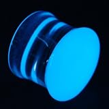 Pair of Glass Double Flared Glow-In-The-Dark Plugs: 1-1/8 Aqua