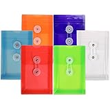 JAM Paper&reg; Plastic Envelopes w/ Button & String Closure - Small Wallet Size Open End (4.25" x 6.25") - Assorted Colors - 6 Colorful Envelopes per Pack