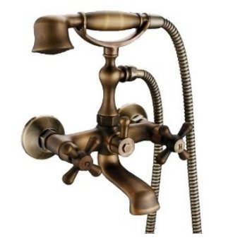 Wall-mount Two Handles Tub Faucet, Antique Brass Finish