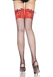 BLACK FISHNET STOCKINGS - RED LACE TOPS - LACE UP TOPS