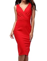 V-neck Sleeveless Shift Cotton/Polyester/Spandex Stretchy Pleated Vintage Bodycon Dress/Homecoming Dress/Prom Dress/Party Dress 