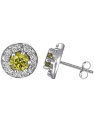 1.50 CT Yellow & White Diamond Earrings 14K White Gold