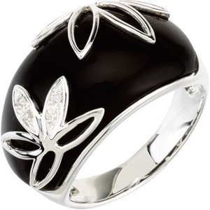 Genuine IceCarats Designer Jewelry Gift Sterling Silver Genuine Onyx & Diamond Ring. Genuine Onyx & Diamond Ring In Sterling Silver Size 6
