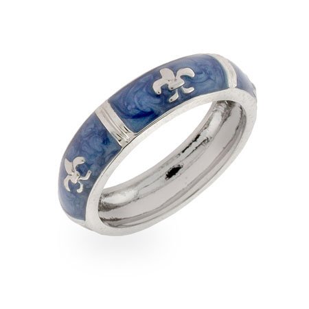 Eve's Addiction Designer Inspired Silver Fleur De Lis Blue Enamel Ring