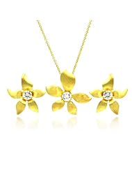 Nickel Free Sterling Silver Pendant & Earring Sets 14K Gold Plated Flower CZ Set