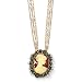 14K Gold-Plate Crystal & Simulated Pearl Cameo Pendant-Necklace Adjustable Length Antiqued