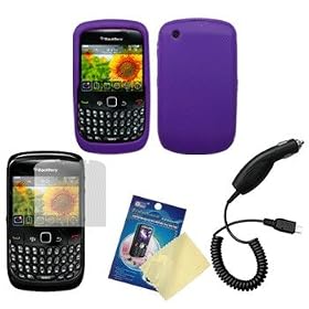BlackBerry Curve 8520 / 8530 Purple Silicone Case, LCD Screen Guard / Protector & Car Charger Combo