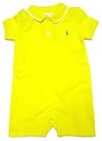 Ralph Lauren Infant Shortalls in Bright Yellow, White Trim, Green Pony