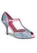 3 1/2 Inch Heel Rhinestone T-Strap Peep Toe Pump