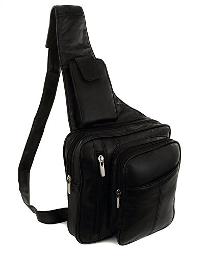Womens Mens Cowhide Leather Sling Cross Body Shoulder Strap Bag w Organizer