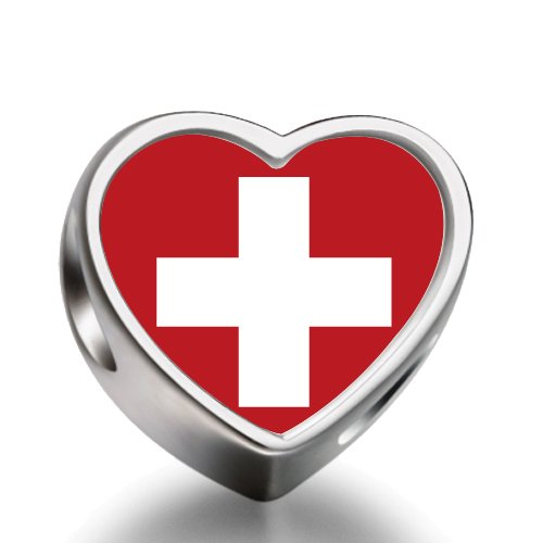 J.Charm Switzerland flag Heart Photo Charms Beads bead DIY