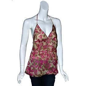 MILLY Leopard Pink Beige String Halter Top