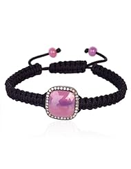 Diamond Pave Multi Sapphire Charm Macrame Stretch Bracelet Silver Handmade Jewelry