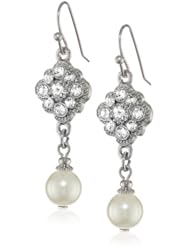 1928 Jewelry "Bridal Crystal" Silver-Tone Crystal and Simulated Pearl Drop Earrings