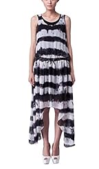 Chiffon Striped Print High-Low-Hem Sleeveless Tank Asymmetric Scoop Neck  Dress