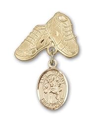 14K Gold Baby Badge with St. Felicity Charm and Baby Boots Pin