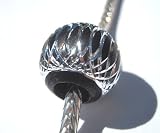 Murano Style Aluminum Bead Fits Pandora Black with Silver Ornamentation