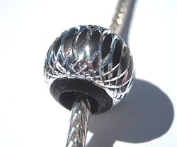 Murano Style Aluminum Bead Fits Pandora Black with Silver Ornamentation
