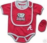 Alabama Crimson Tide NCAA Infants / Babys / Kids Red and Grey Creeper, Bib, and Bootie Set