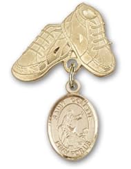 14K Gold Baby Badge with St. Colette Charm and Baby Boots Pin