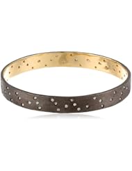 Gold Plated Brass Bangle Bracelet with Glass Accents