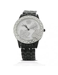 Bling Jewelry Geneva Black Enamel with Mother-of-Pearl Butterfly Watch