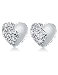 10K Yellow and White Two Tone Gold Micro Pave Set Round Diamond Heart Stud Earrings - (1/4 cttw)