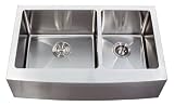 33 Inch Stainless Steel Curved Front Farm Apron Double Bowl Kitchen Sink 15mm Radius Design - 16 Gauge