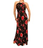 Blue Banana Red and Black Floral Maxi Dress