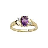 14K Yellow/White Gold 0.04 ct. Diamond and 7 x 5 MM Oval Shaped Amethyst Ring