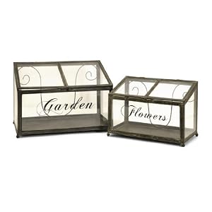 Set of 2 Metal and Clear Glass Table Top Solar Greenhouse Boxes