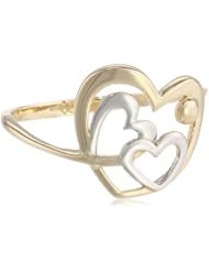 14k Yellow and White Two-Tone Gold Heart Ring, Size 7