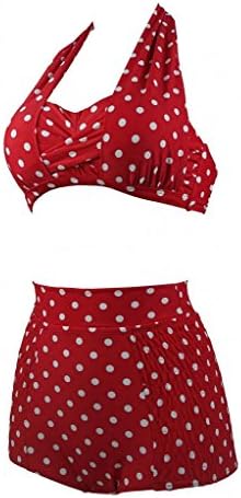 Retro Cream Polka Dot High Waist Subtle Lines Two Pieces Bikini Swimsuit two Pieces Bikini Swimwear