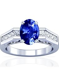 Platinum Oval Cut Blue Sapphire Ring With Sidestones (GIA Certificate)