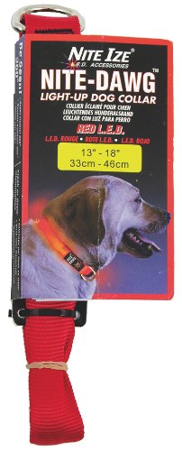 LED Nylon Night Safety Dog Collar by Nite Ize - Red - Medium