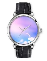 SPRAWL Aanalog Fashion Series Silver Ladies Watches of Genuine Black Leather Strap,Unique Wrist Watch for Women Girls Designed with Circles in twilight background