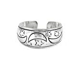 Sterling Silver Moon and Star Band Adjustable Toe Ring