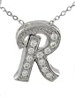 Sterling Silver Initials R CZ Pendant with Link Chain