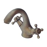 〔INK-0303076H〕　クロスレバーハンドル　混合水栓 洗面ボウル・洗面台用蛇口　ブロンズ（古銅）